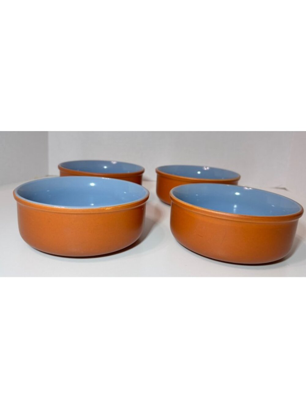 TERRACOTTA BLUE GLAZED INTERIOR OVEN-SAFE BOWLS Lot of 4 - Picture 2 of 6